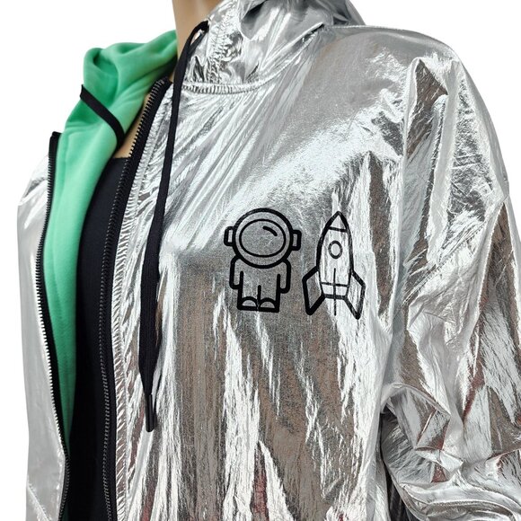 Jeremy Scott Spoiled Child Reversible Silver & Mint Hooded Jacket, Women's Small - Picture 1 of 12